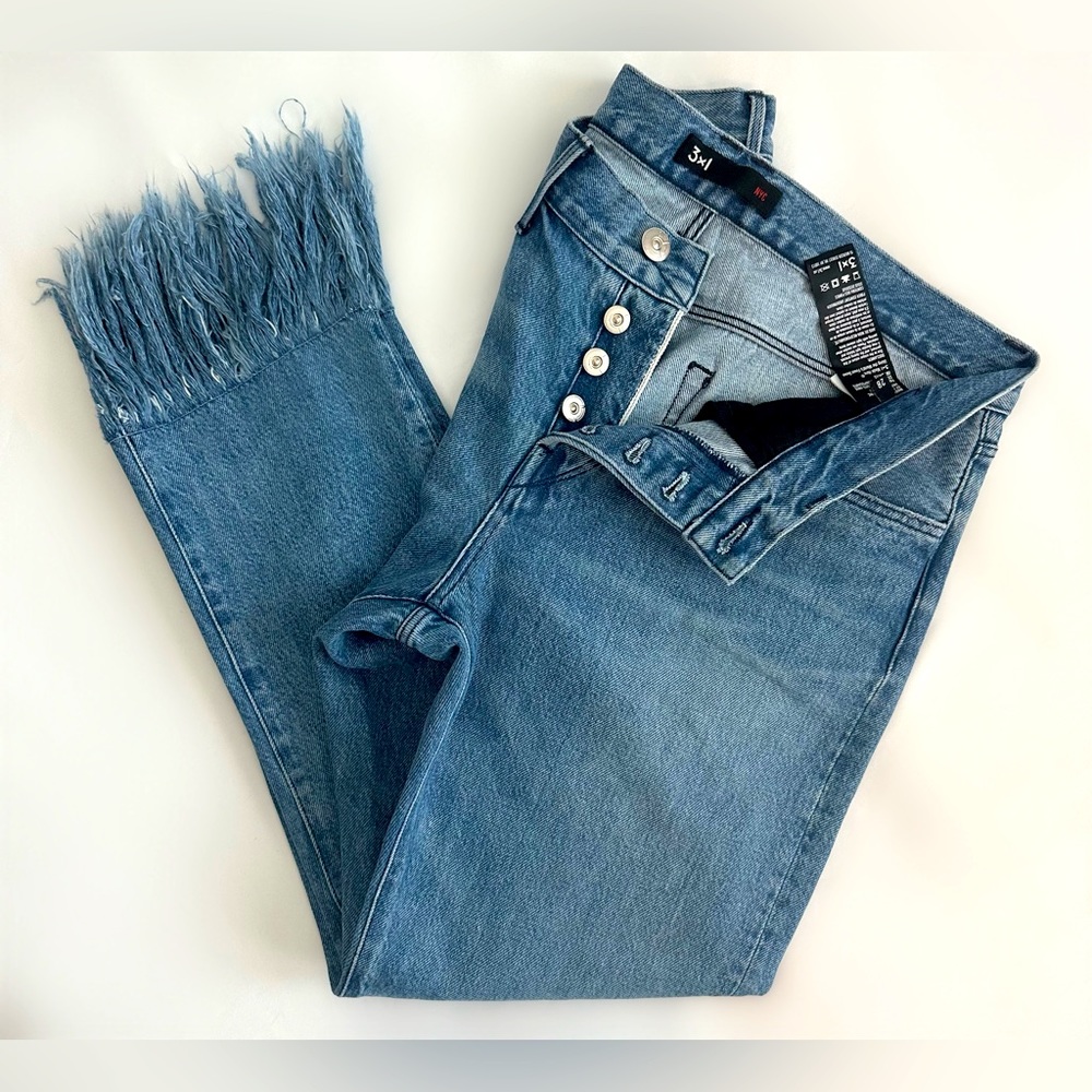 3x1 NYC Mid-Rise Straight Leg Distressed Ankle Jean, Size US 28